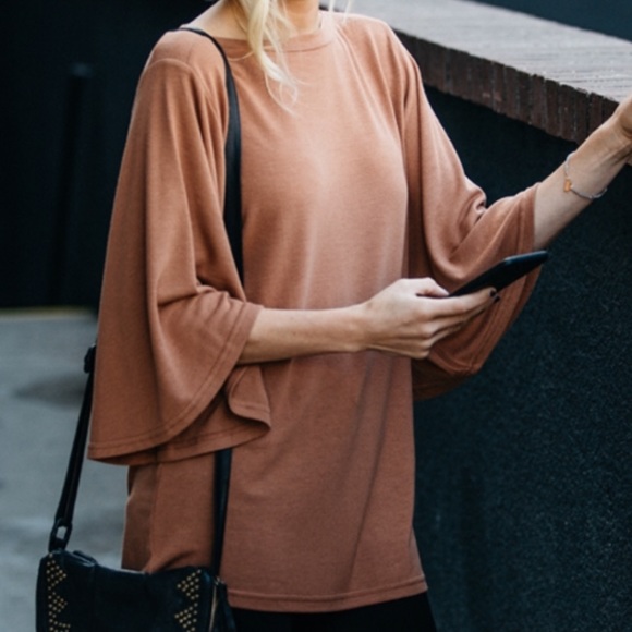 Amaryllis Tops - Camel Boatneck with Bell Sleeves Amaryllis Tops - Camel Boatneck with Bell Sleeves